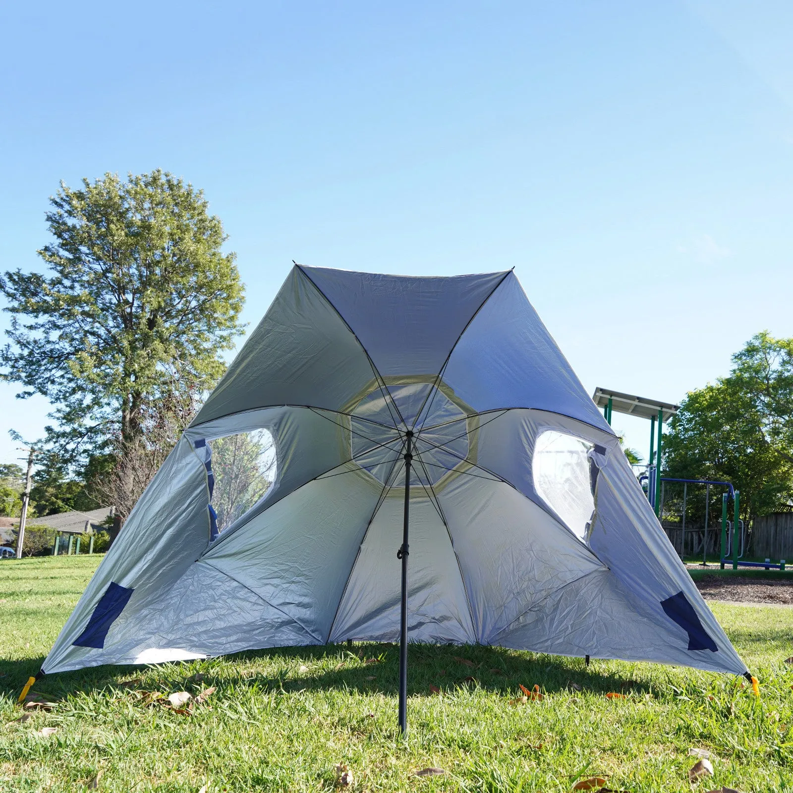 Havana Outdoors Beach Umbrella 2.4M Outdoor Garden Beach Portable Shade Shelter - Blue-NT_Rural
