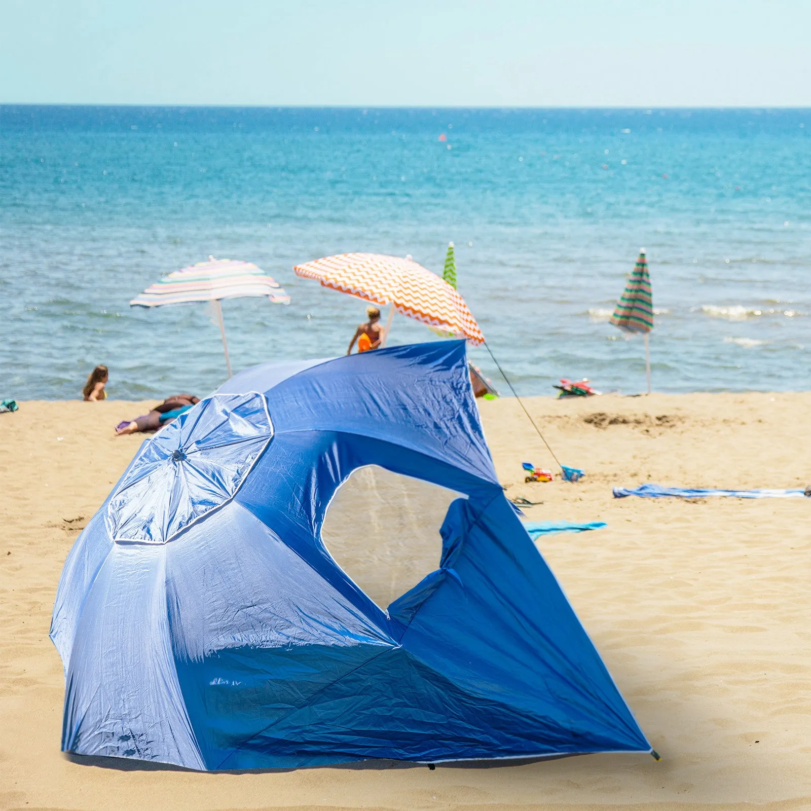 Havana Outdoors Beach Umbrella 2.4M Outdoor Garden Beach Portable Shade Shelter - Blue-NT_Rural