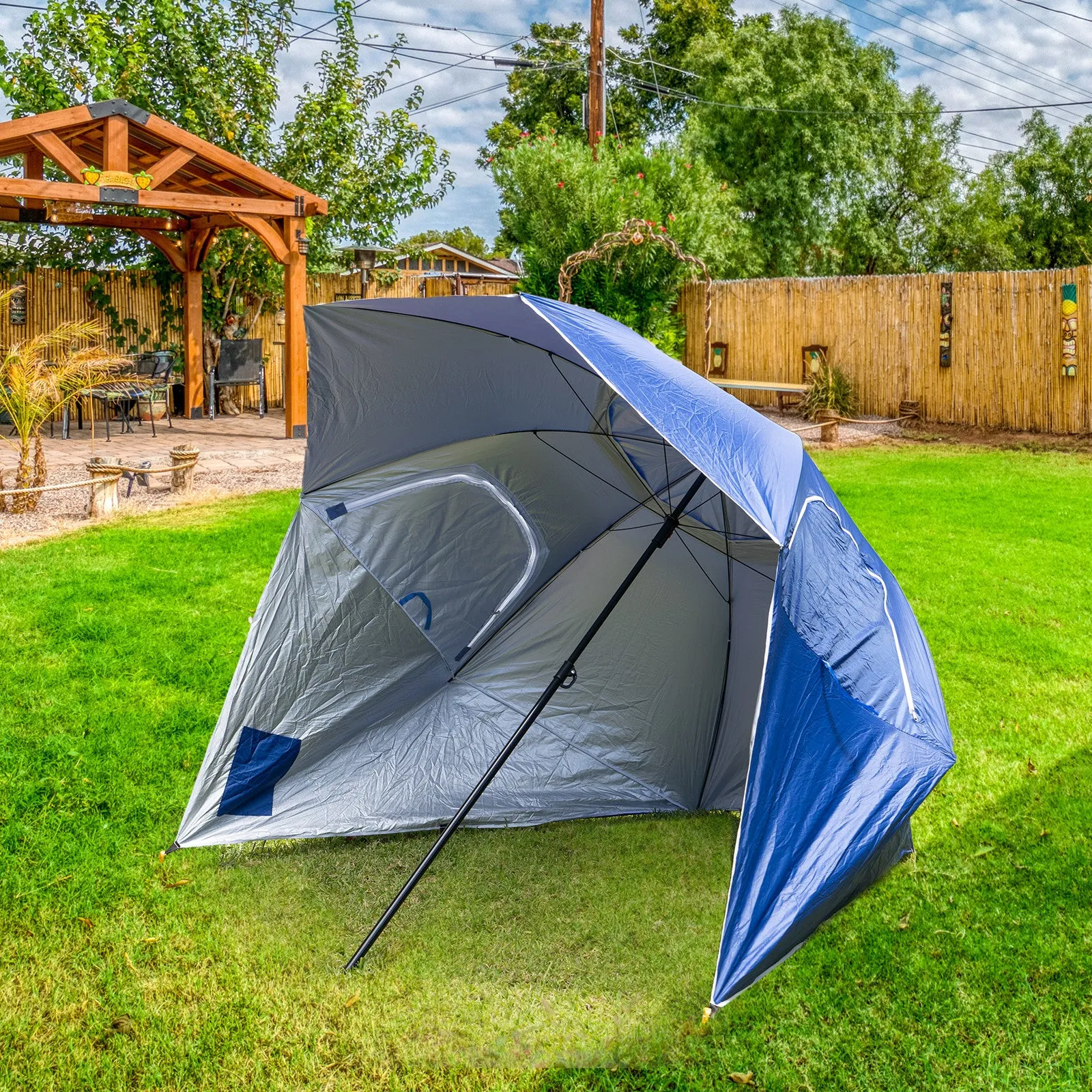 Havana Outdoors Beach Umbrella 2.4M Outdoor Garden Beach Portable Shade Shelter - Blue-NT_Rural