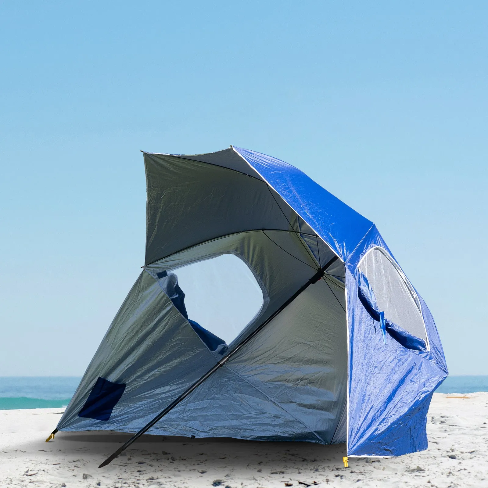 Havana Outdoors Beach Umbrella 2.4M Outdoor Garden Beach Portable Shade Shelter - Blue-NT_Rural