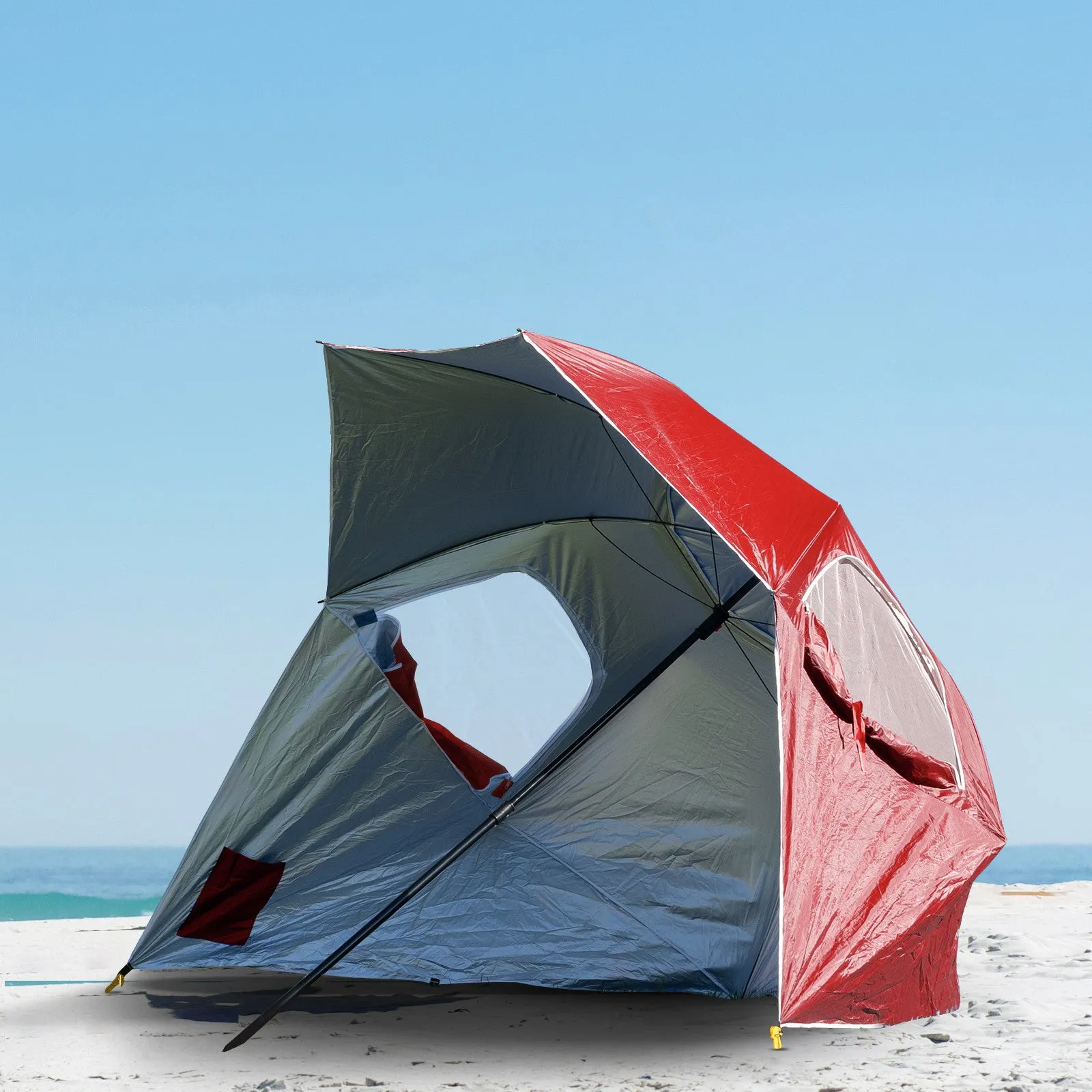 Havana Outdoors Beach Umbrella 2.4M Outdoor Garden Beach Portable Shade Shelter - Red-QLD_Rural