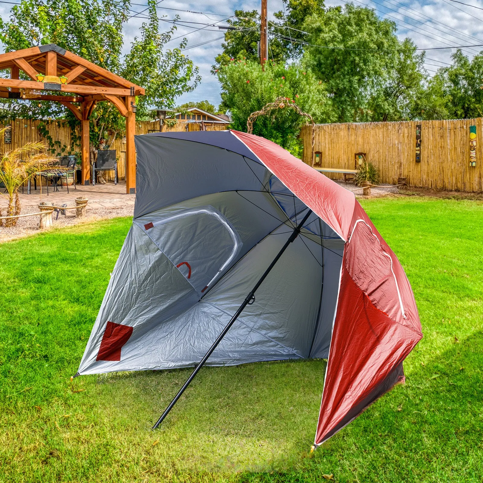 Havana Outdoors Beach Umbrella 2.4M Outdoor Garden Beach Portable Shade Shelter - Red-QLD_Rural