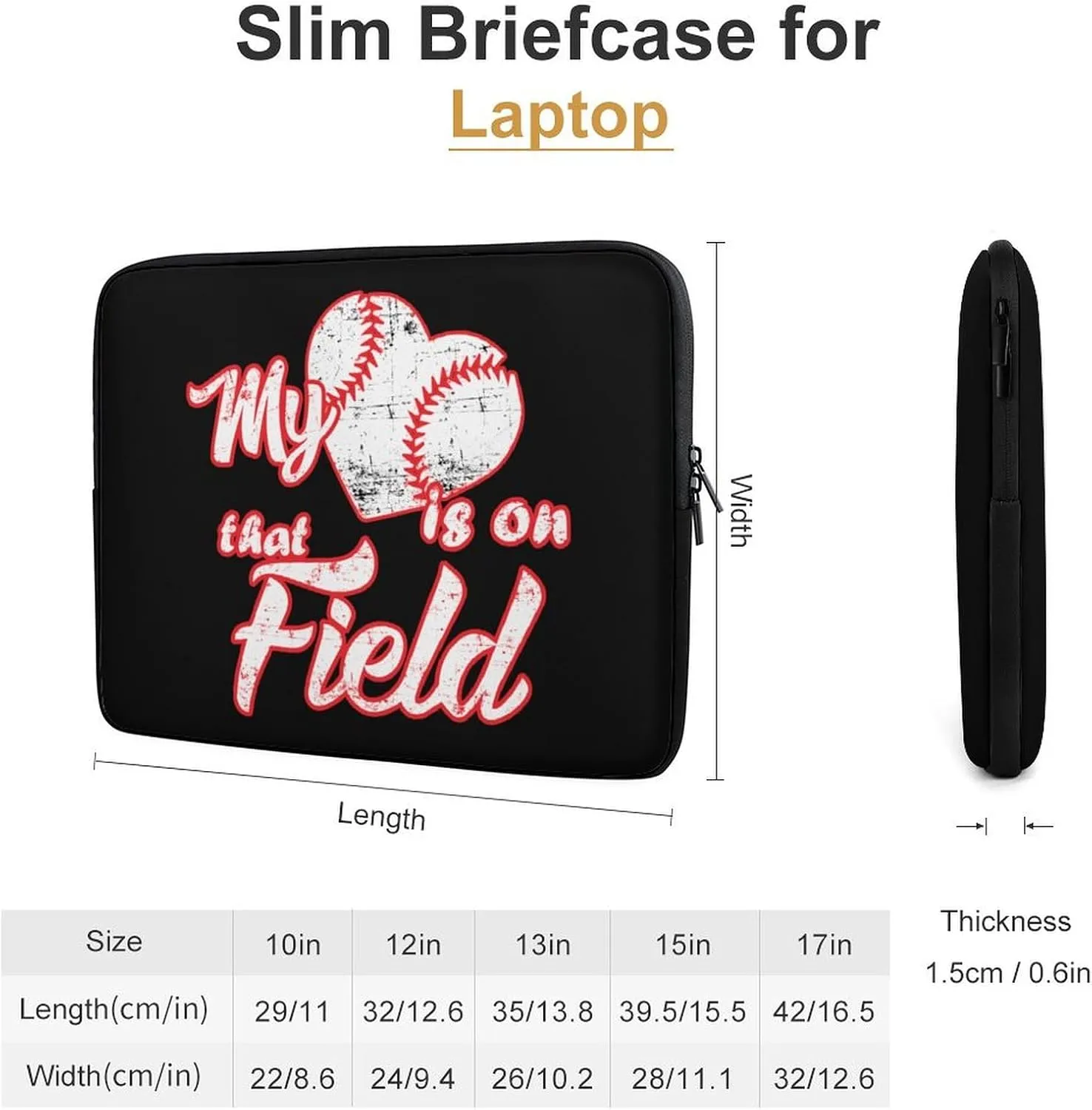 Heart is on Field Baseball Laptop Sleeve Case Computer Handbags Briefcase Carrying Bag for 10/12/13/15/17 Inch Laptops