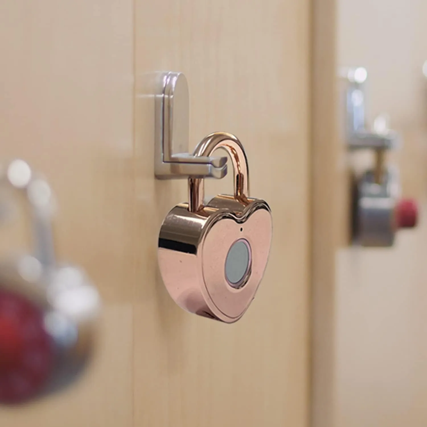 Heart Shaped Fingerprint Padlock, Small Smart Padlock for Gym Locker, Backpag, School, Mailbox, Travel Suitcase (Rose Gold)