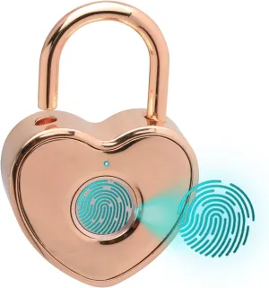 Heart Shaped Fingerprint Padlock, Small Smart Padlock for Gym Locker, Backpag, School, Mailbox, Travel Suitcase (Rose Gold)