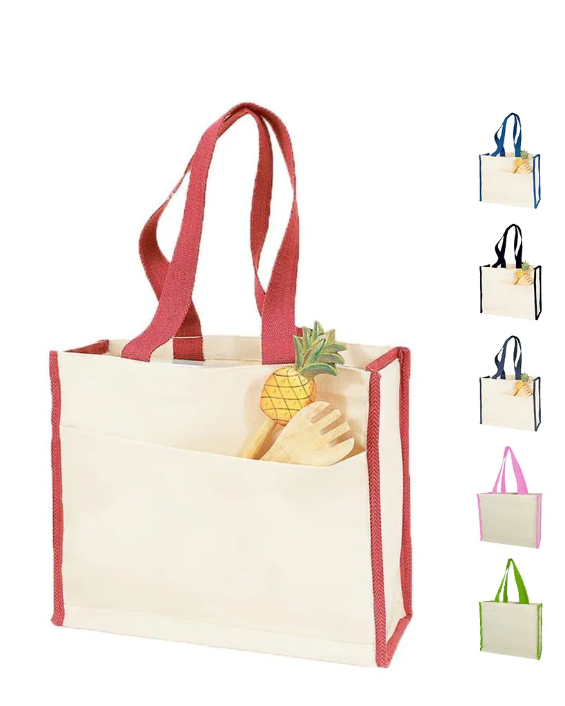 Heavy Canvas Tote Bag with Colored Trim - By Piece