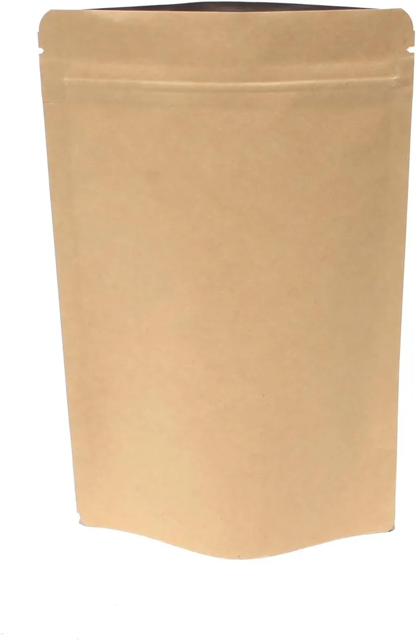 Heavy Duty Kraft Paper Self Standing Resealable Zipper Pouch Bags (1 oz- 16 oz) - FDA and USDA compliant (100, 5 Oz)