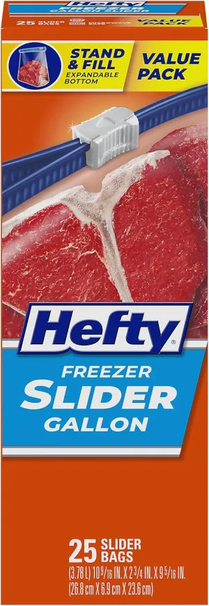 Hefty Slider Freezer Storage Bags, Gallon Size, 25 Count (Pack of 9), 225 Total