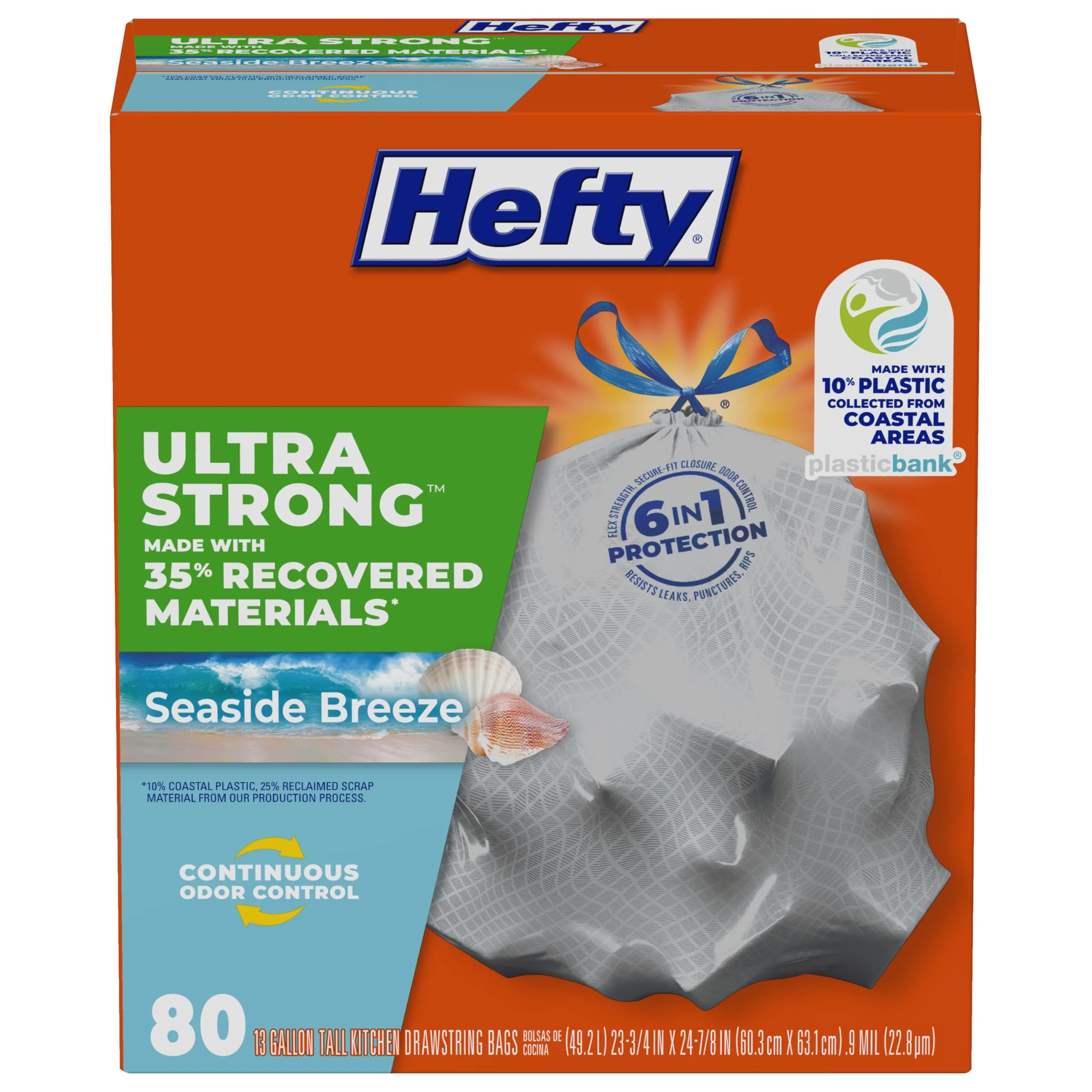 Hefty Ultra Strong 13 Gallon Trash Bags, Tall Kitchen Trash Bags 13 Gallon Size, Drawstring Closure, Continuous Odor Control, White, Lavender and Sweet Vanilla Scent, 80 Bags