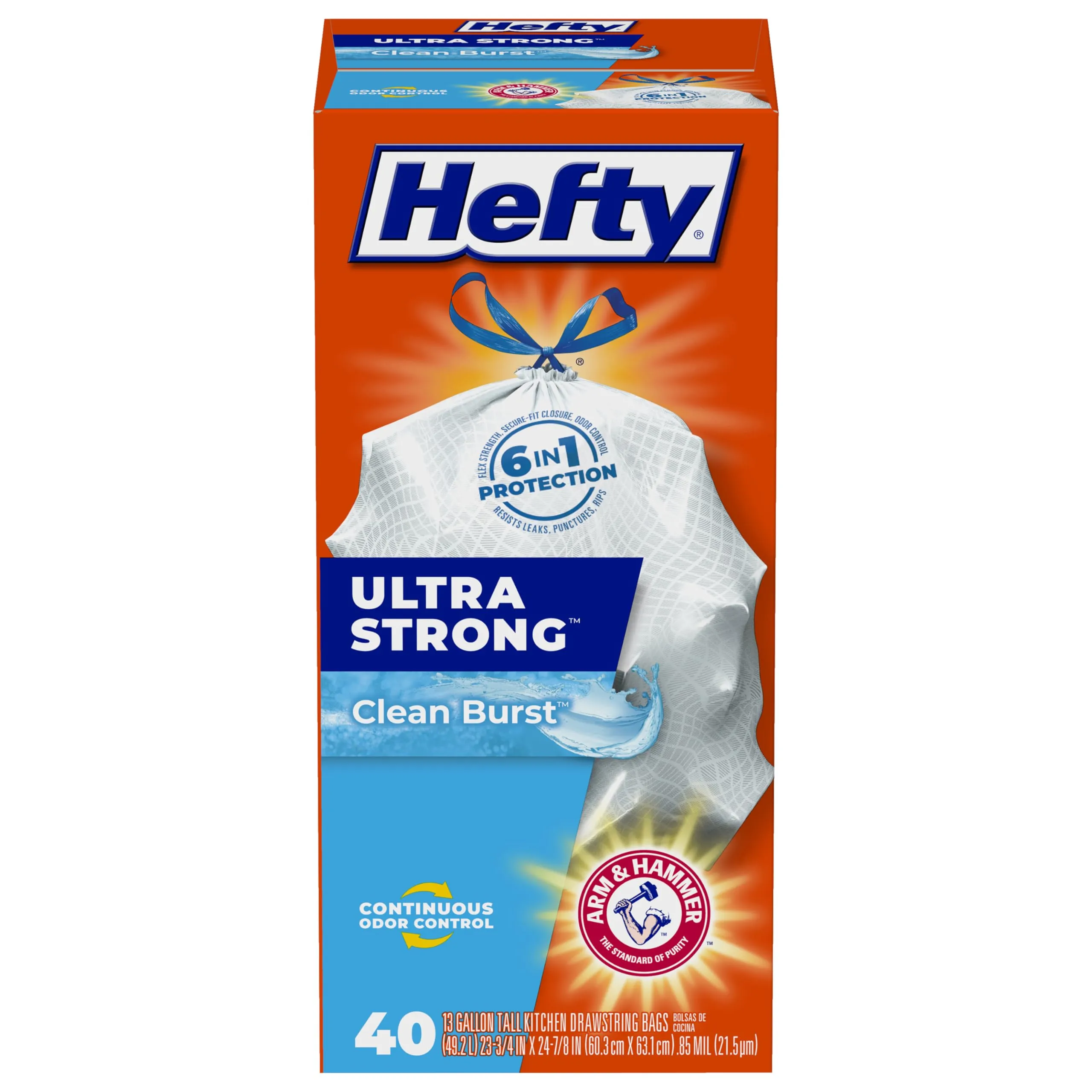 Hefty Ultra Strong 13 Gallon Trash Bags, Tall Kitchen Trash Bags 13 Gallon Size, Drawstring Closure, Continuous Odor Control, White, Lavender and Sweet Vanilla Scent, 80 Bags