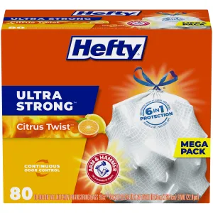 Hefty Ultra Strong 13 Gallon Trash Bags, Tall Kitchen Trash Bags 13 Gallon Size, Drawstring Closure, Continuous Odor Control, White, Lavender and Sweet Vanilla Scent, 80 Bags