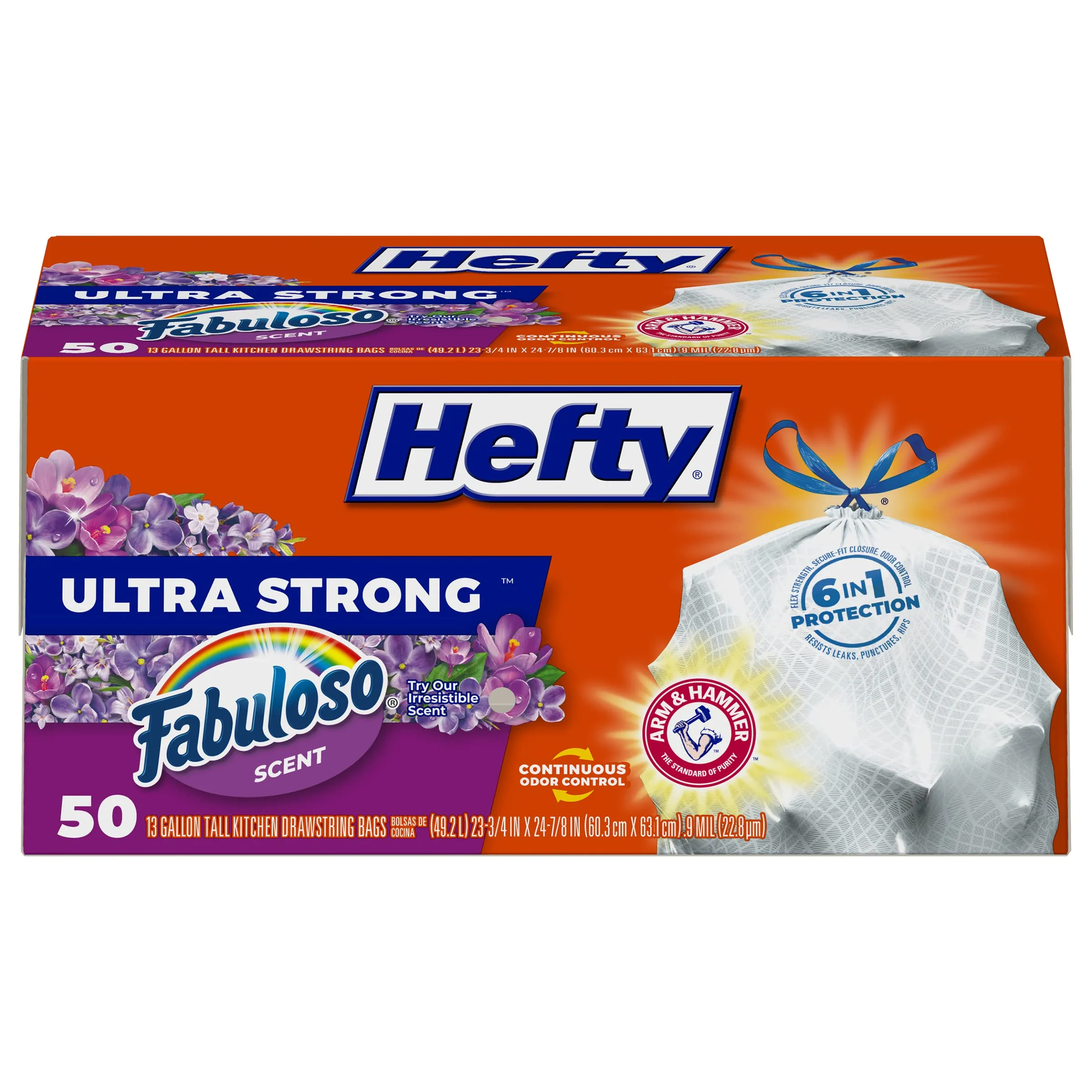 Hefty Ultra Strong 13 Gallon Trash Bags, Tall Kitchen Trash Bags 13 Gallon Size, Drawstring Closure, Continuous Odor Control, White, Lavender and Sweet Vanilla Scent, 80 Bags