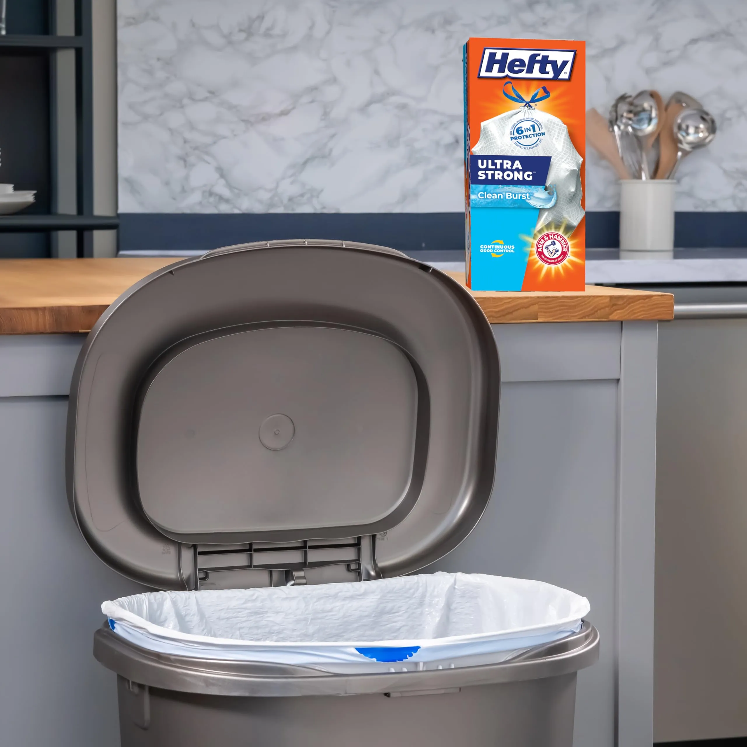 Hefty Ultra Strong 13 Gallon Trash Bags, Tall Kitchen Trash Bags 13 Gallon Size, Drawstring Closure, Continuous Odor Control, White, Lavender and Sweet Vanilla Scent, 80 Bags