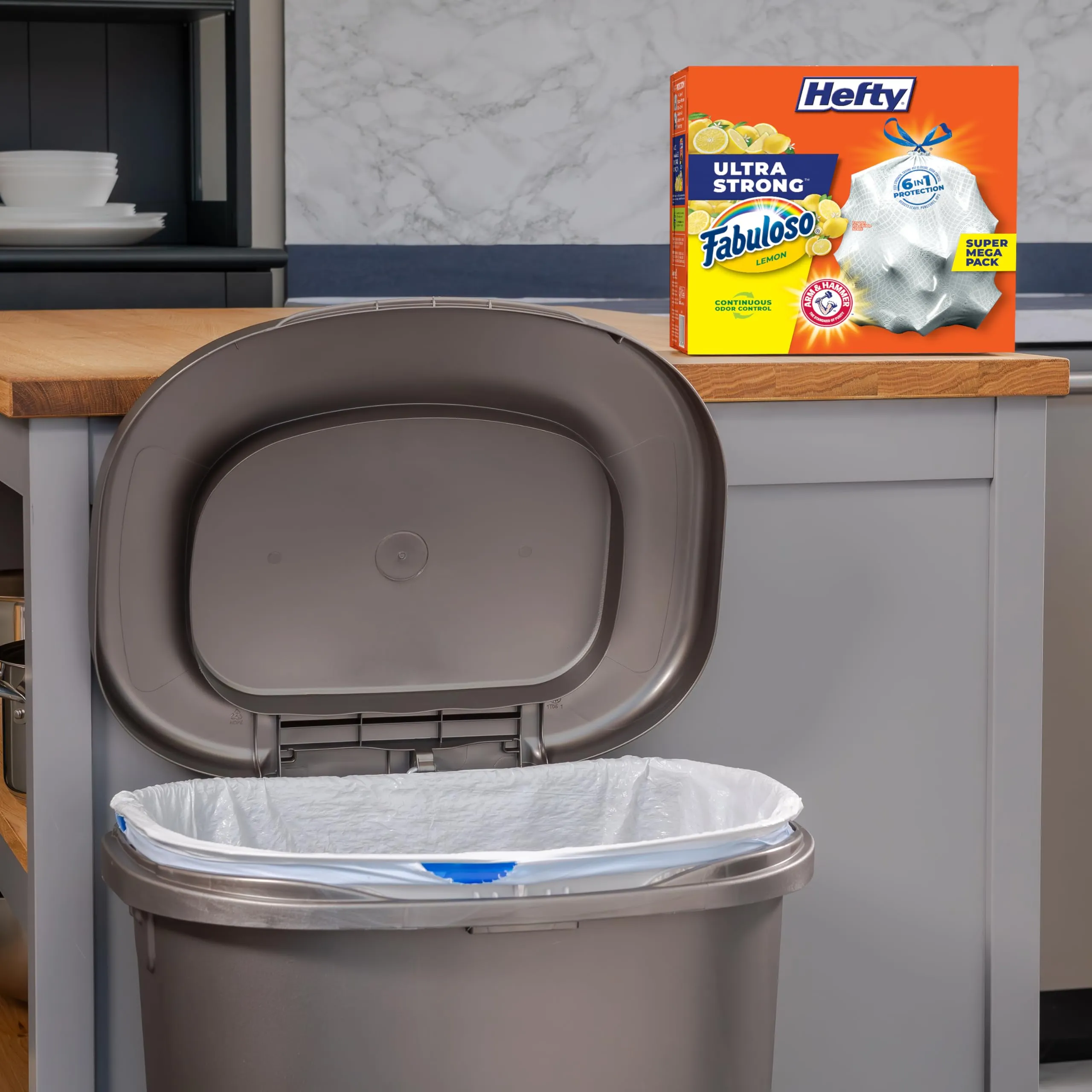 Hefty Ultra Strong 13 Gallon Trash Bags, Tall Kitchen Trash Bags 13 Gallon Size, Drawstring Closure, Continuous Odor Control, White, Lavender and Sweet Vanilla Scent, 80 Bags