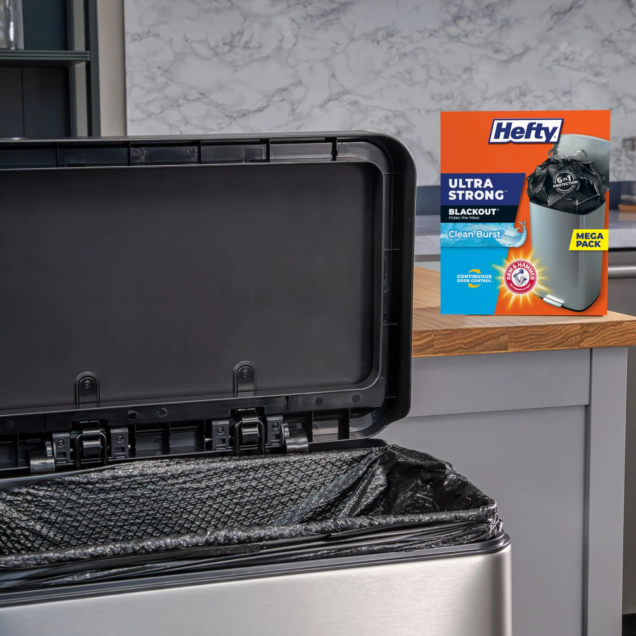Hefty Ultra Strong 13 Gallon Trash Bags, Tall Kitchen Trash Bags 13 Gallon Size, Drawstring Closure, Continuous Odor Control, White, Lavender and Sweet Vanilla Scent, 80 Bags