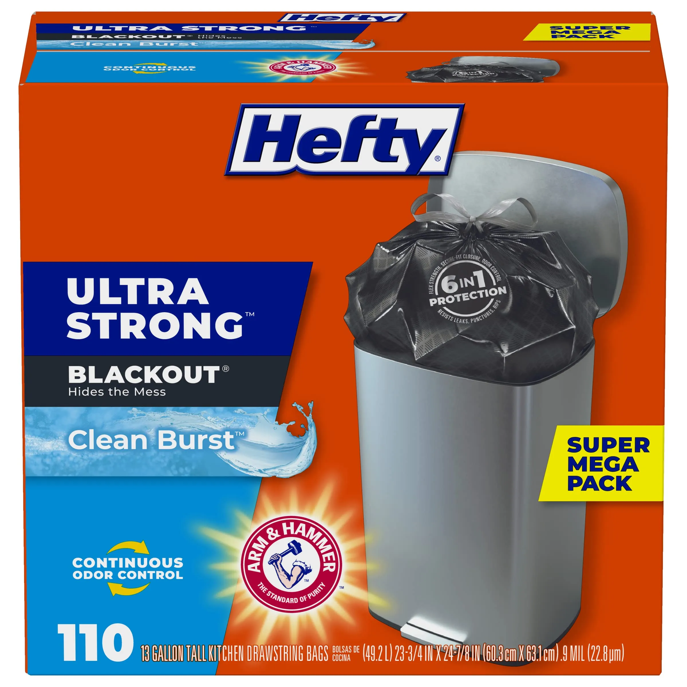 Hefty Ultra Strong 13 Gallon Trash Bags, Tall Kitchen Trash Bags 13 Gallon Size, Drawstring Closure, Continuous Odor Control, White, Lavender and Sweet Vanilla Scent, 80 Bags