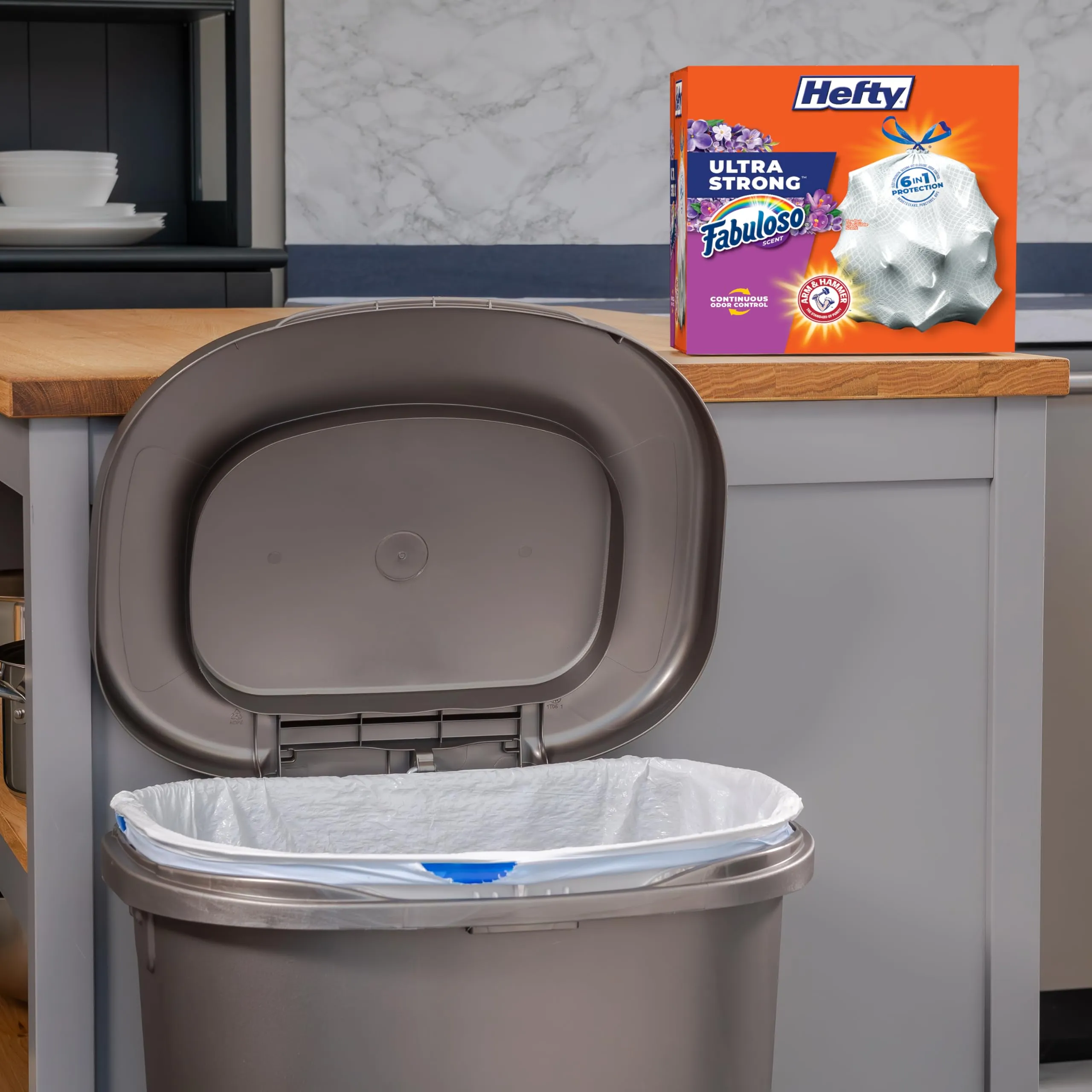 Hefty Ultra Strong 13 Gallon Trash Bags, Tall Kitchen Trash Bags 13 Gallon Size, Drawstring Closure, Continuous Odor Control, White, Lavender and Sweet Vanilla Scent, 80 Bags