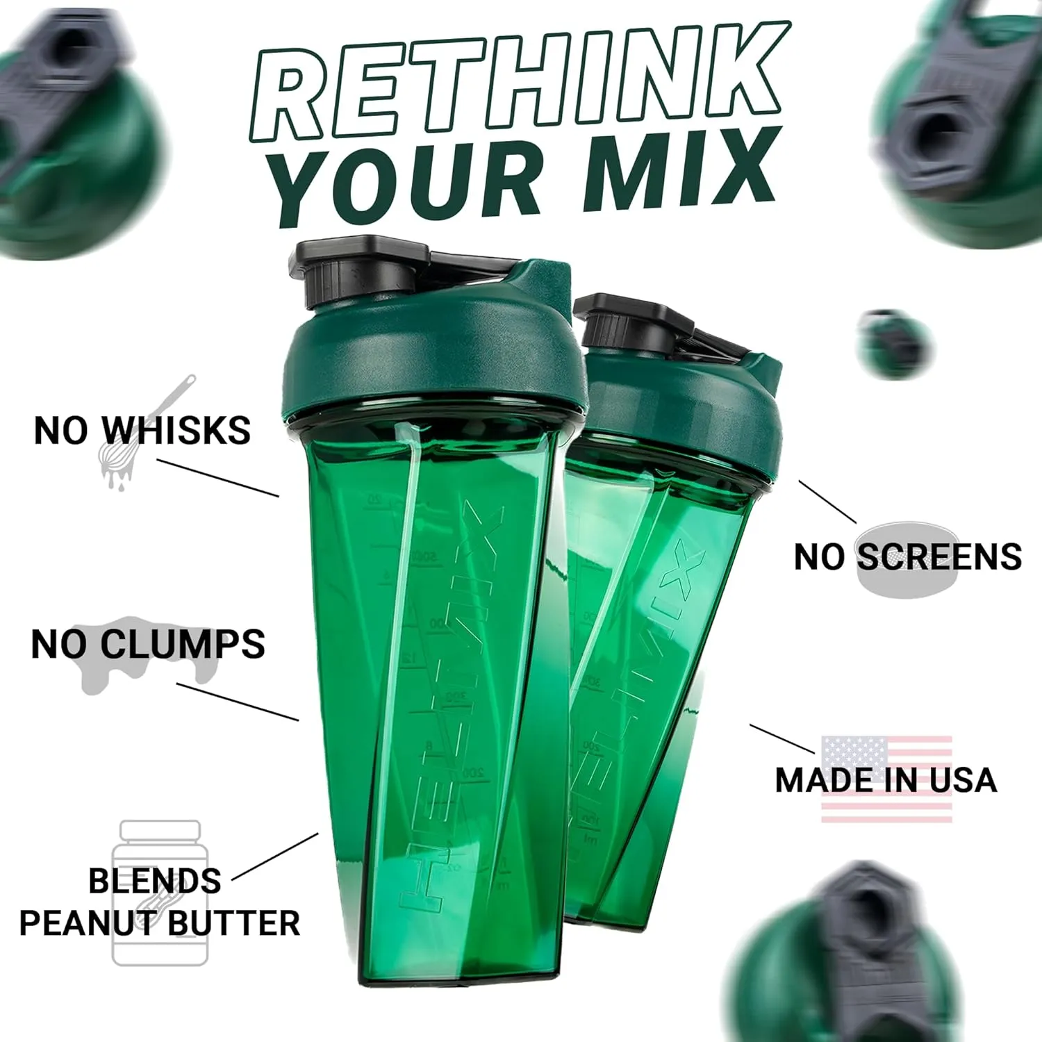 HELIMIX 2.0 Vortex Blender Shaker Bottle Holds upto 28oz | No Blending Ball or Whisk | USA Made | Portable Pre Workout Whey Protein Drink Shaker Cup | Mixes Cocktails Smoothies Shakes | Top Rack Safe