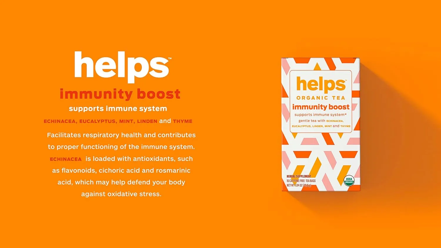HELPS TEAS | Helps Immunity Boost Tea | Organic herbal blend of Echinacea, Eucalyptus, Mint, Linden, Thyme and Natural Honey Flavor. Facilitates Respiratory Health | 16 Tea Bags - Pack of 3 |