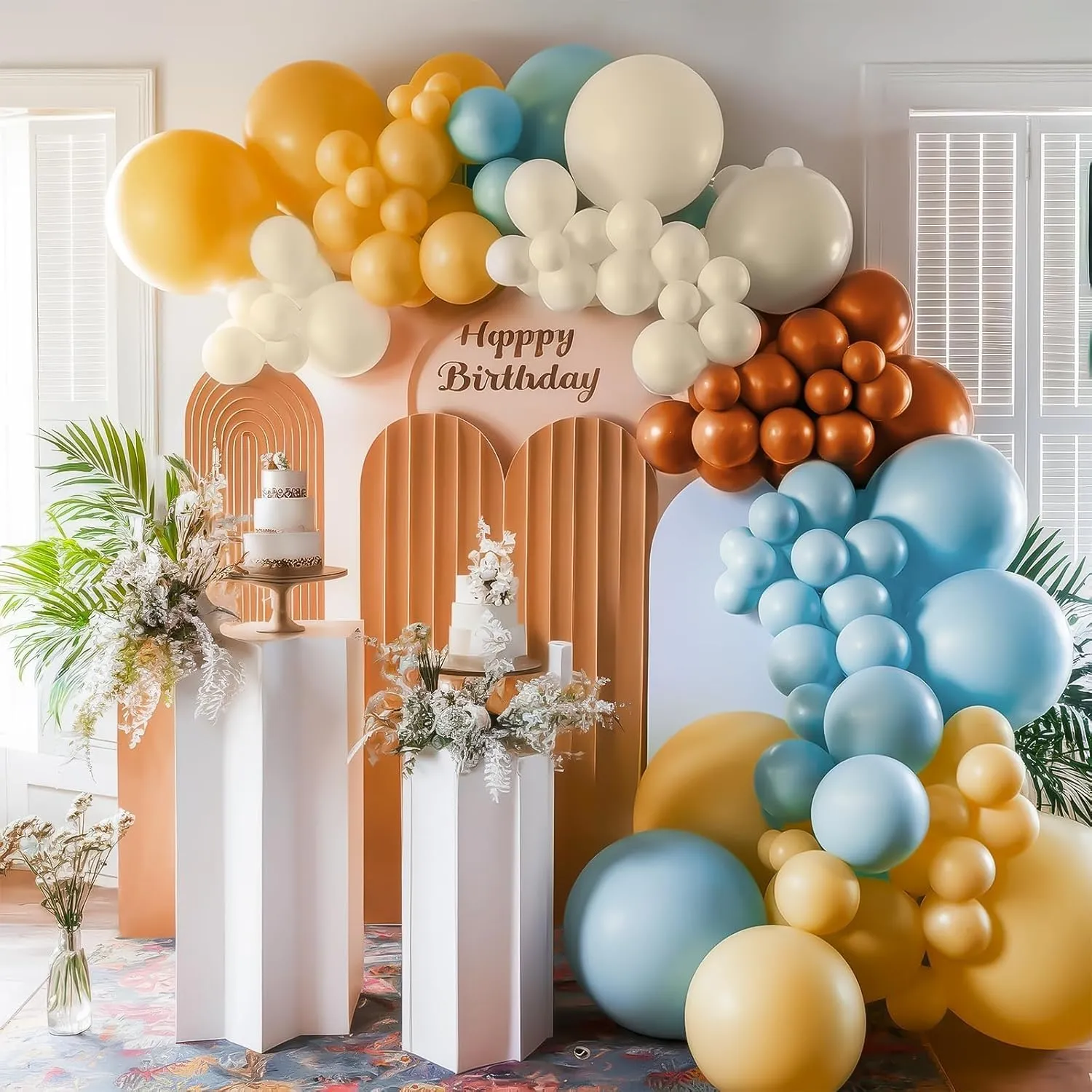 Here Comes the Son Balloon Arch Kit, Lemon Yellow Dusty Baby Blue Sand White Coffee Balloon Garland and Sun Foil Balloon for Boho Sun First Trip Around the Sunshine Baby Shower Birthday Party Supplies