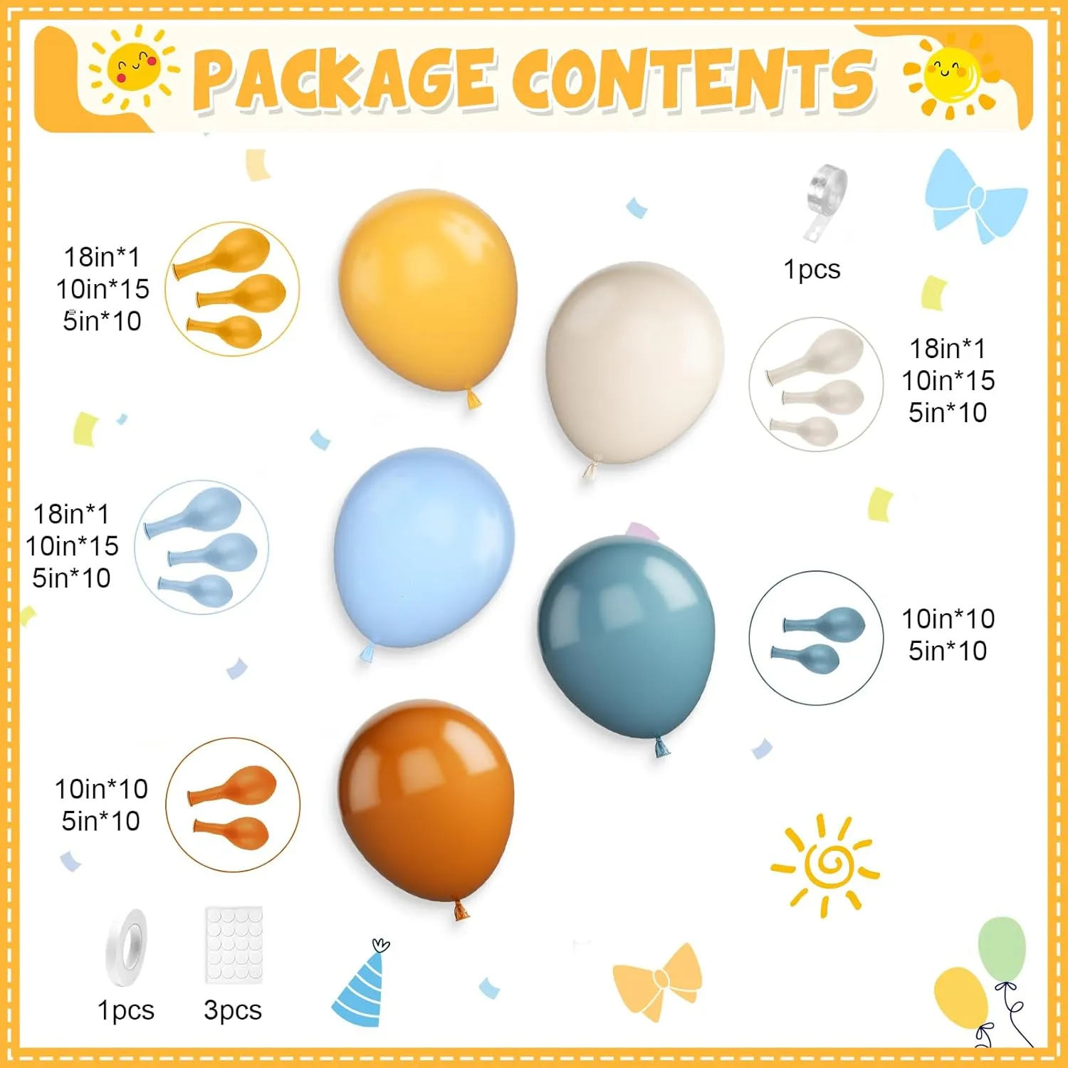 Here Comes the Son Balloon Arch Kit, Lemon Yellow Dusty Baby Blue Sand White Coffee Balloon Garland and Sun Foil Balloon for Boho Sun First Trip Around the Sunshine Baby Shower Birthday Party Supplies