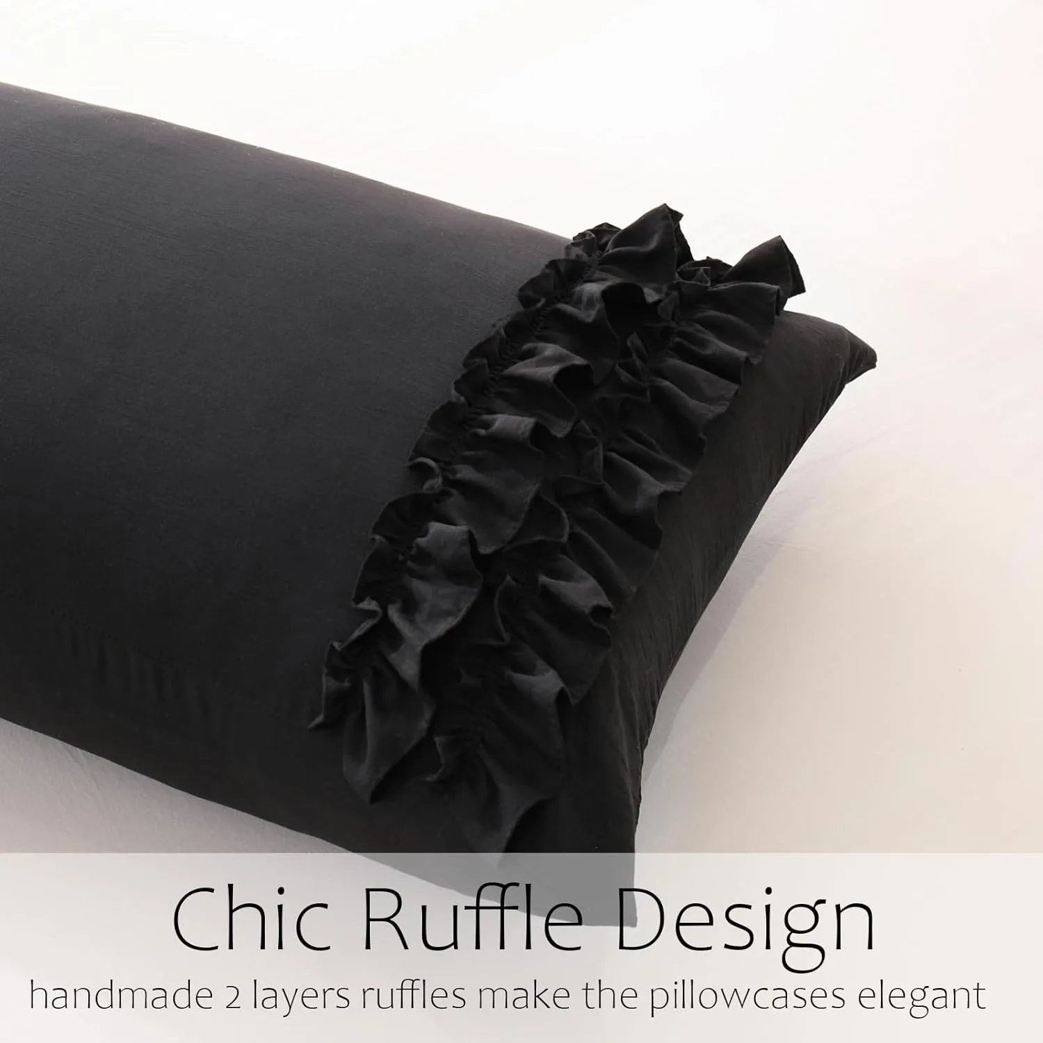 Herside Black Body Pillowcase, Ruffle Sham, 20x54 Inches, Long Pillow Cover, Ultra Soft Microfiber Decorative Body Pillow (Black)
