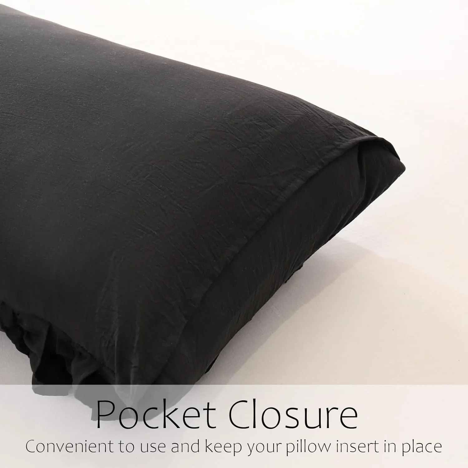 Herside Black Body Pillowcase, Ruffle Sham, 20x54 Inches, Long Pillow Cover, Ultra Soft Microfiber Decorative Body Pillow (Black)