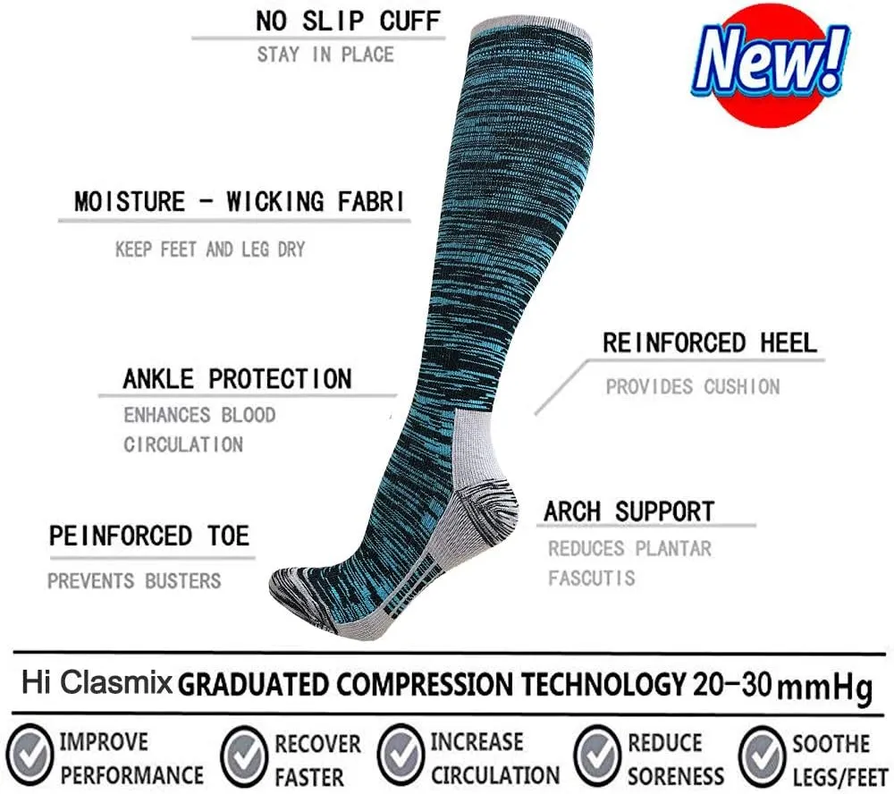 Hi Clasmix Graduated Compression Socks for Women&Men Wide Calf Comfort Best for Circulation,Pregnancy,Media,Nurse,Running,Travel