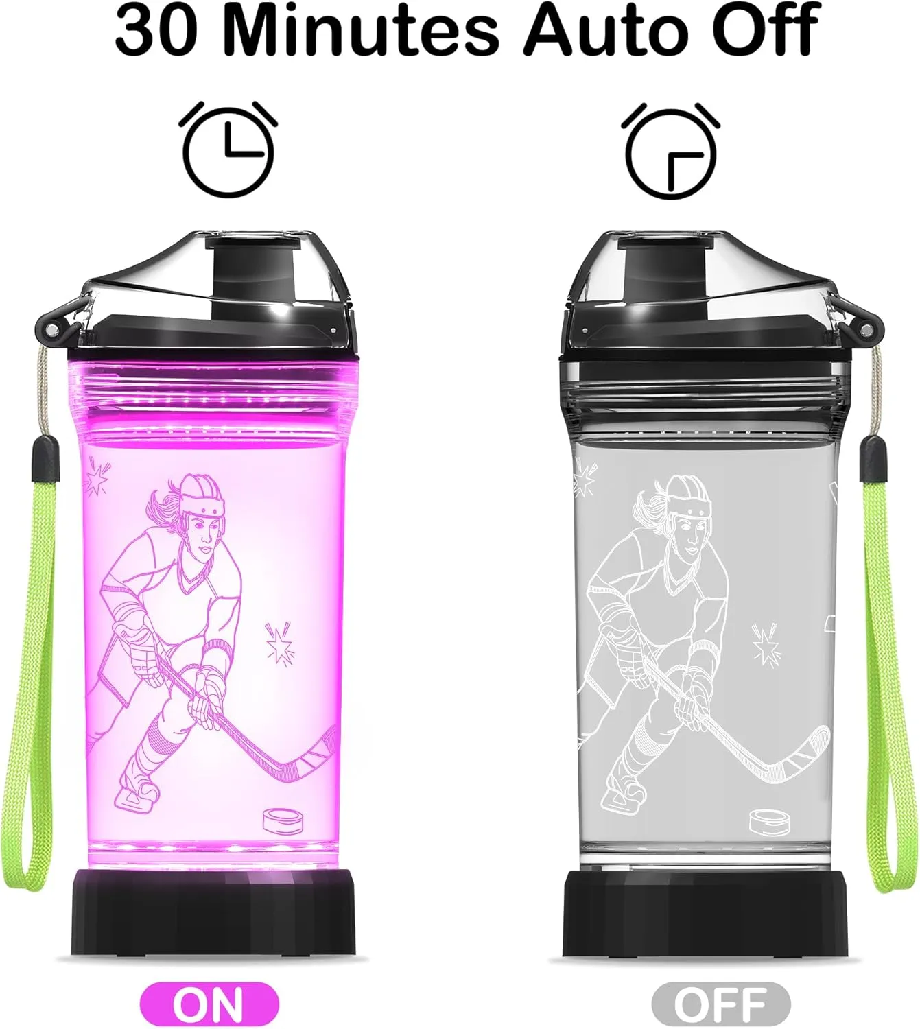 Hockey Gifts for Girls, Light Up Kids Water Bottle,Ice Hockey Accessories for Girls Sport Cup with 3D Glowing LED Light - 14 OZ Tritan BPA-Free - Gifts for School, Camping, and Holidays