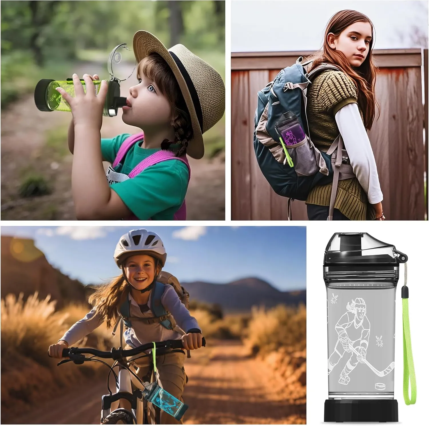 Hockey Gifts for Girls, Light Up Kids Water Bottle,Ice Hockey Accessories for Girls Sport Cup with 3D Glowing LED Light - 14 OZ Tritan BPA-Free - Gifts for School, Camping, and Holidays