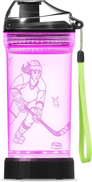 Hockey Gifts for Girls, Light Up Kids Water Bottle,Ice Hockey Accessories for Girls Sport Cup with 3D Glowing LED Light - 14 OZ Tritan BPA-Free - Gifts for School, Camping, and Holidays