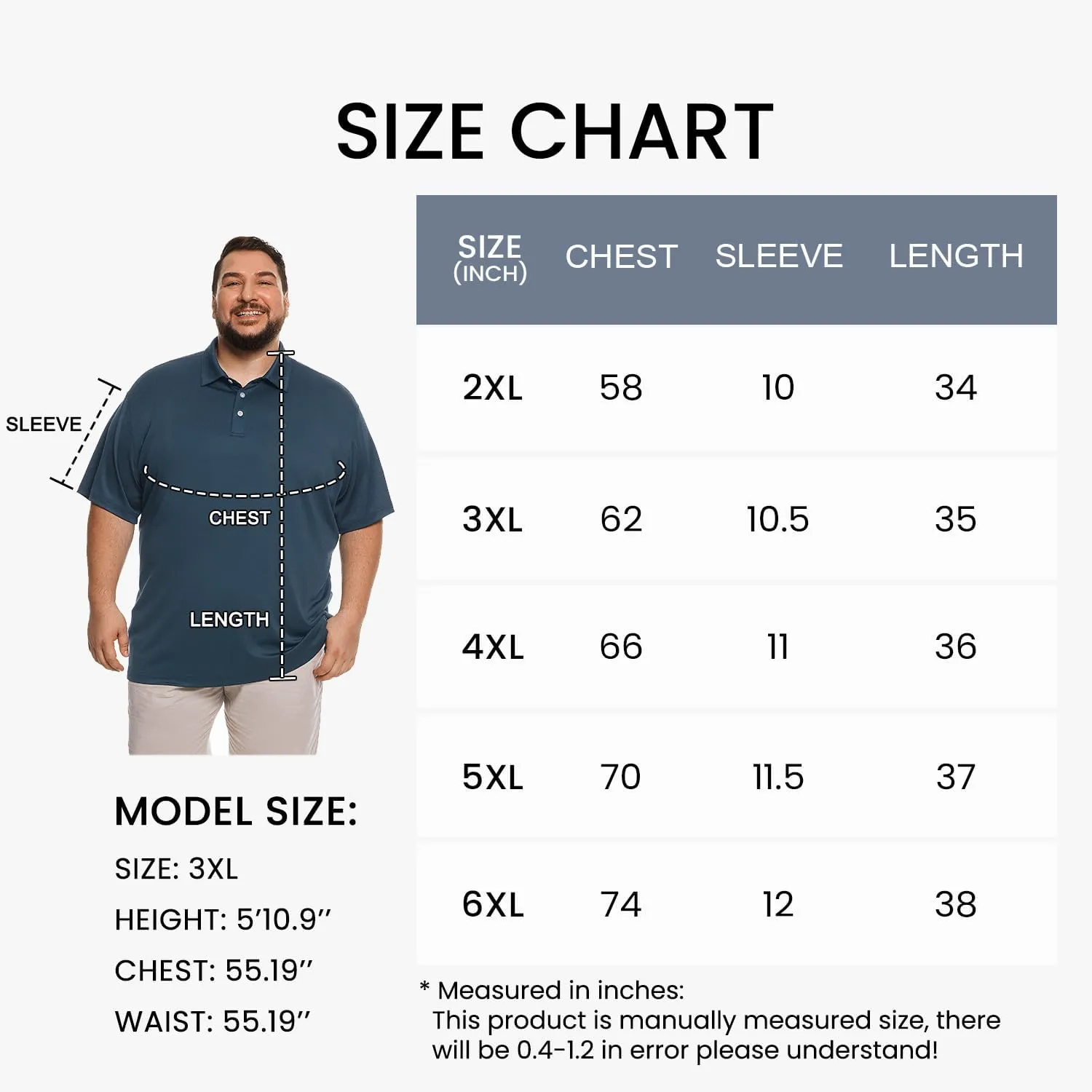 HOdo Big and Tall Mens Polo Shirt Moisture Wicking Sport Golf Shirts 2XL-6XL