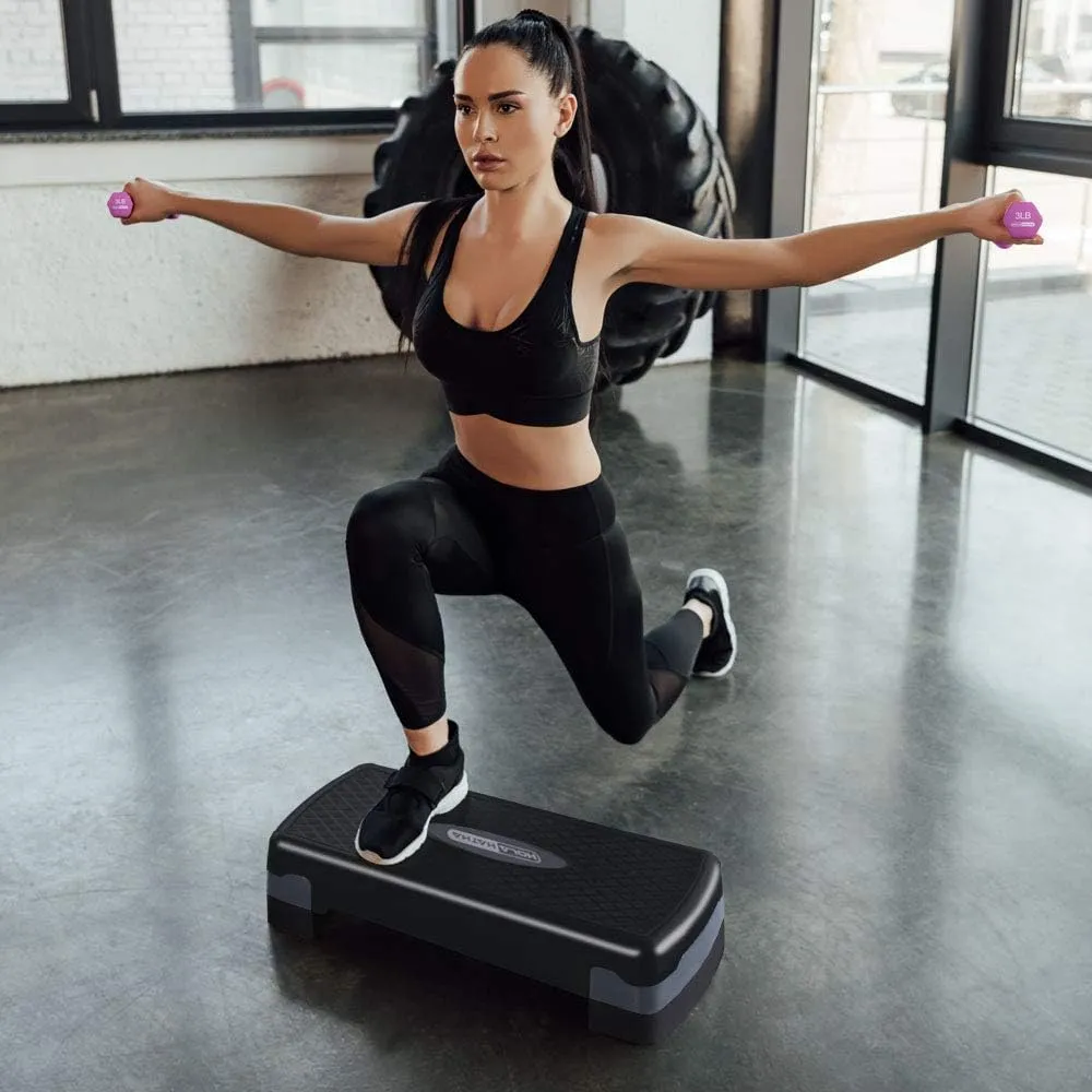 HolaHatha Compact Portable Aerobic Step Platform Exercise Fitness Equipment, Cardio Stepper with Adjustable Height for Home Gym