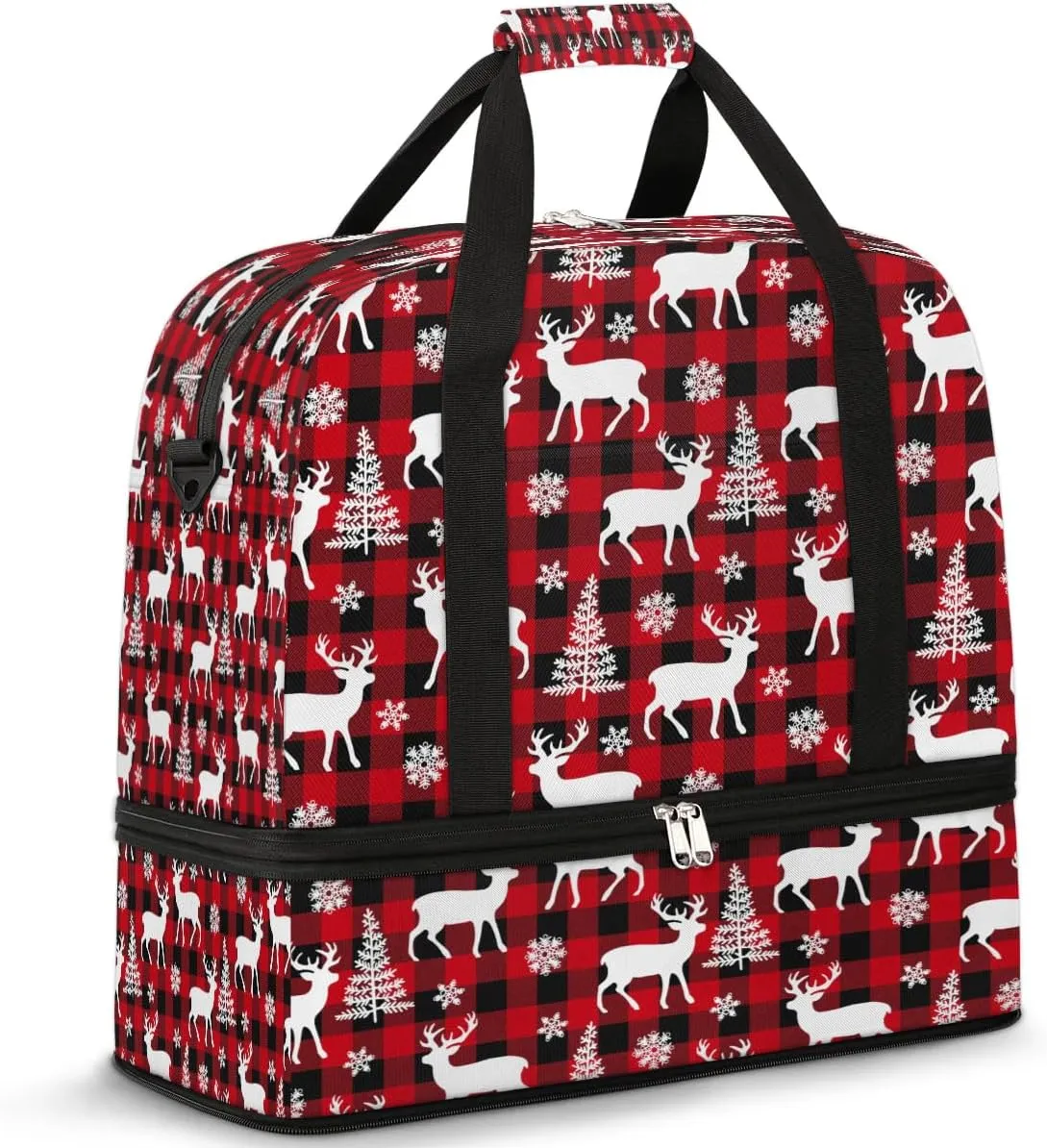 Holiday Reindeer Pattern Travel Duffel Bag, Travel Essentials, Gym Bag for Women, Weekender Overnight Bag With Shoes Compartment, Carry On Bags for Airplanes