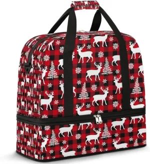 Holiday Reindeer Pattern Travel Duffel Bag, Travel Essentials, Gym Bag for Women, Weekender Overnight Bag With Shoes Compartment, Carry On Bags for Airplanes