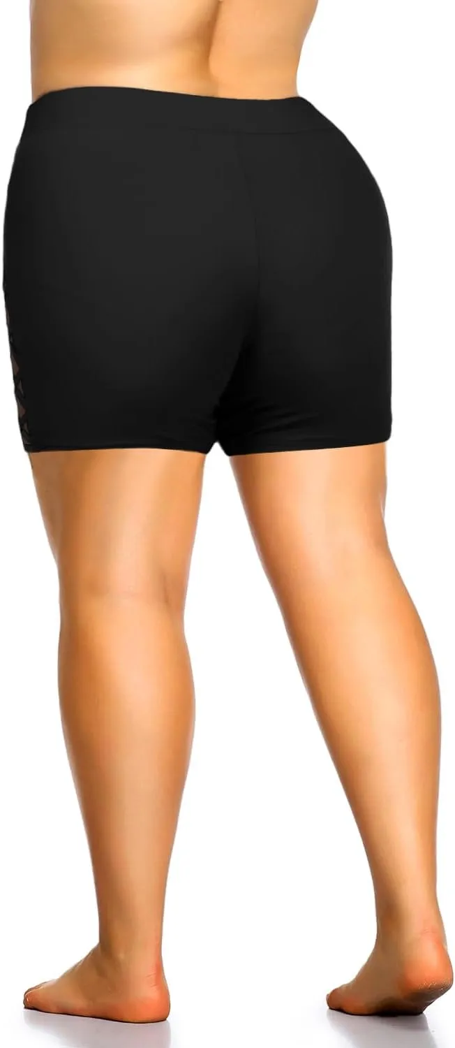 Holipick Plus Size Swim Shorts for Women High Waist Swim Bottoms Strappy Swimsuit Boyshorts Bathing Suit Shorts