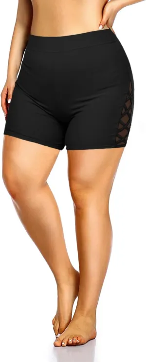 Holipick Plus Size Swim Shorts for Women High Waist Swim Bottoms Strappy Swimsuit Boyshorts Bathing Suit Shorts