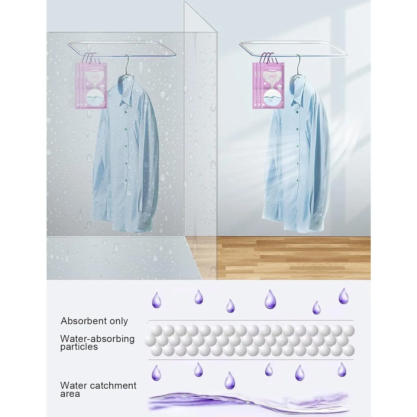 Homarket 10 packs Lavender Moisture Absorber and Odor Eliminator Hanging Bags to Rid Damp in Closet, Safe, Cars, Wardrobes, Basement, Gym Bag| Humidity Bags for Closet and wardrobes (Lavender)