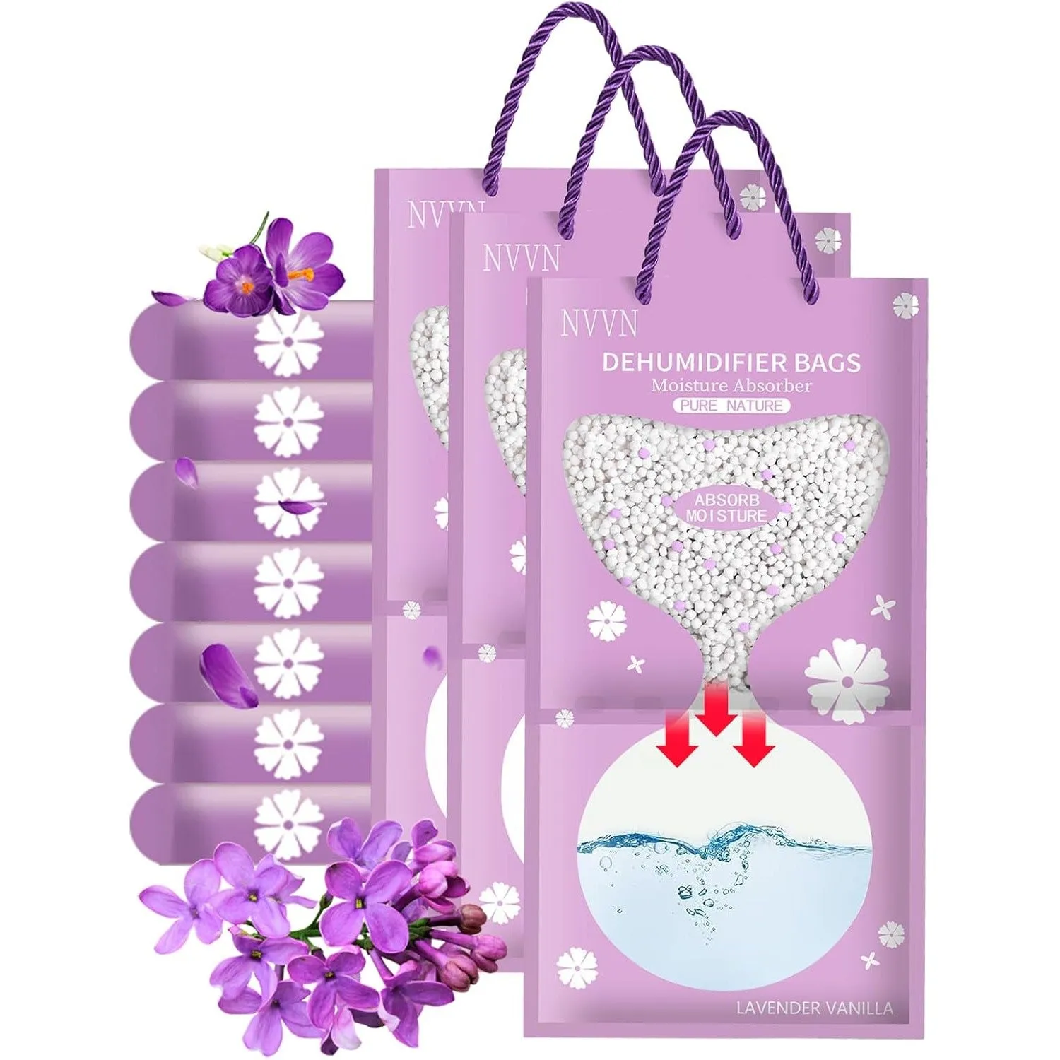 Homarket 10 packs Lavender Moisture Absorber and Odor Eliminator Hanging Bags to Rid Damp in Closet, Safe, Cars, Wardrobes, Basement, Gym Bag| Humidity Bags for Closet and wardrobes (Lavender)