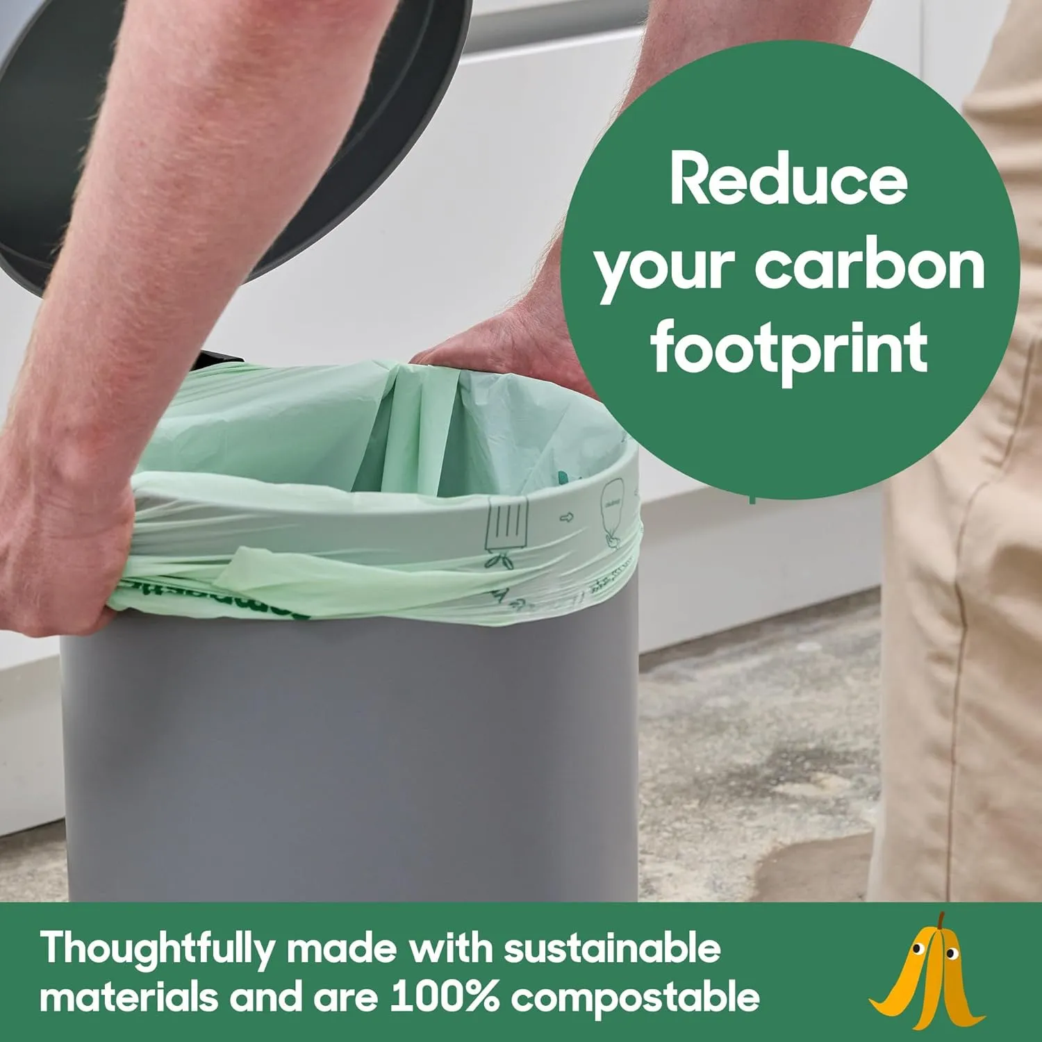 Home Compostable Trash Bags, 13 Gallon Tall Kitchen Rubbish Bags (23” x 29”), Extra Strong & Quickly Breaks Down, 50 Count