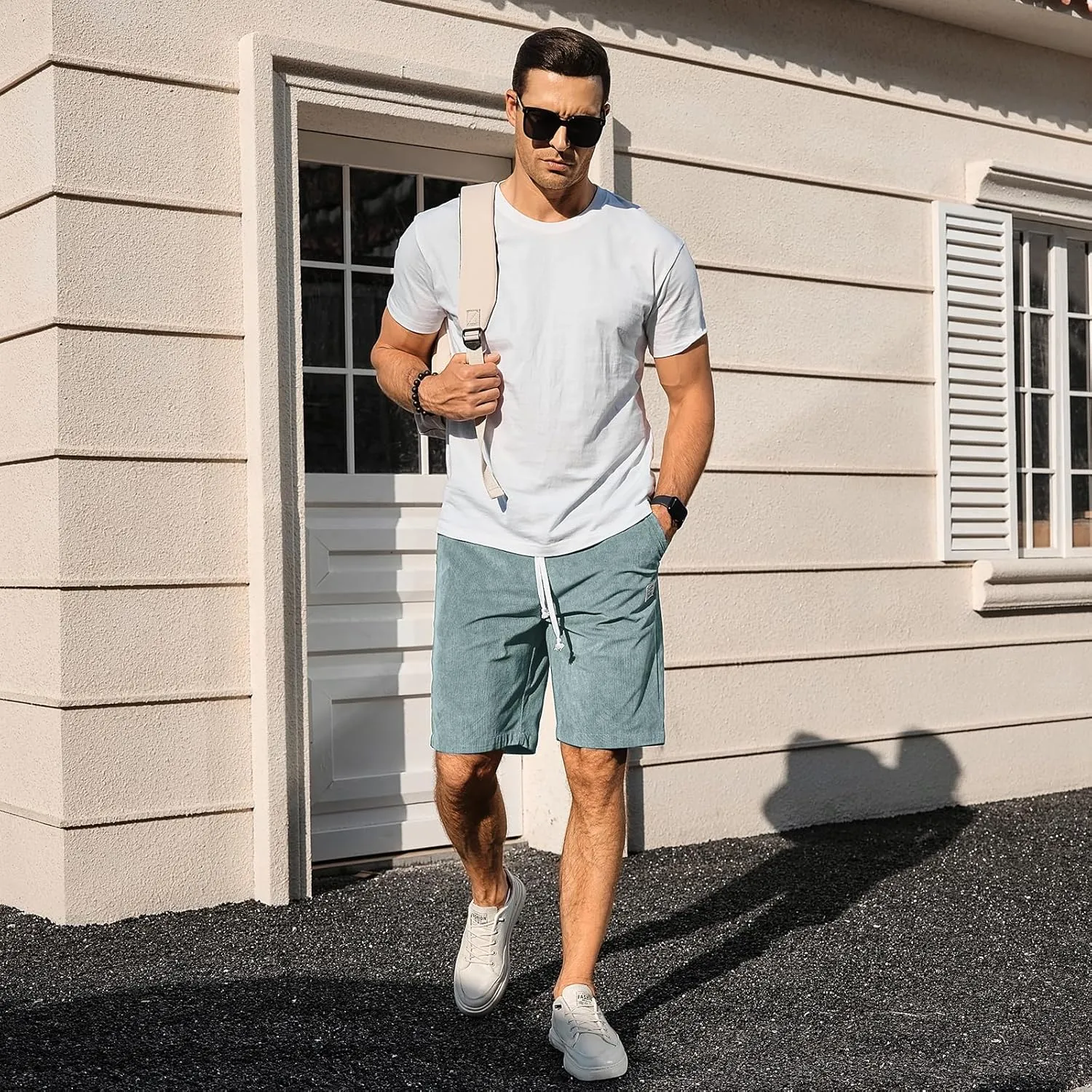 HOTake Mens Corduroy Shorts Casual 7 Inch Elastic Waist Drawstring Summer Beach Loose Fit Shorts