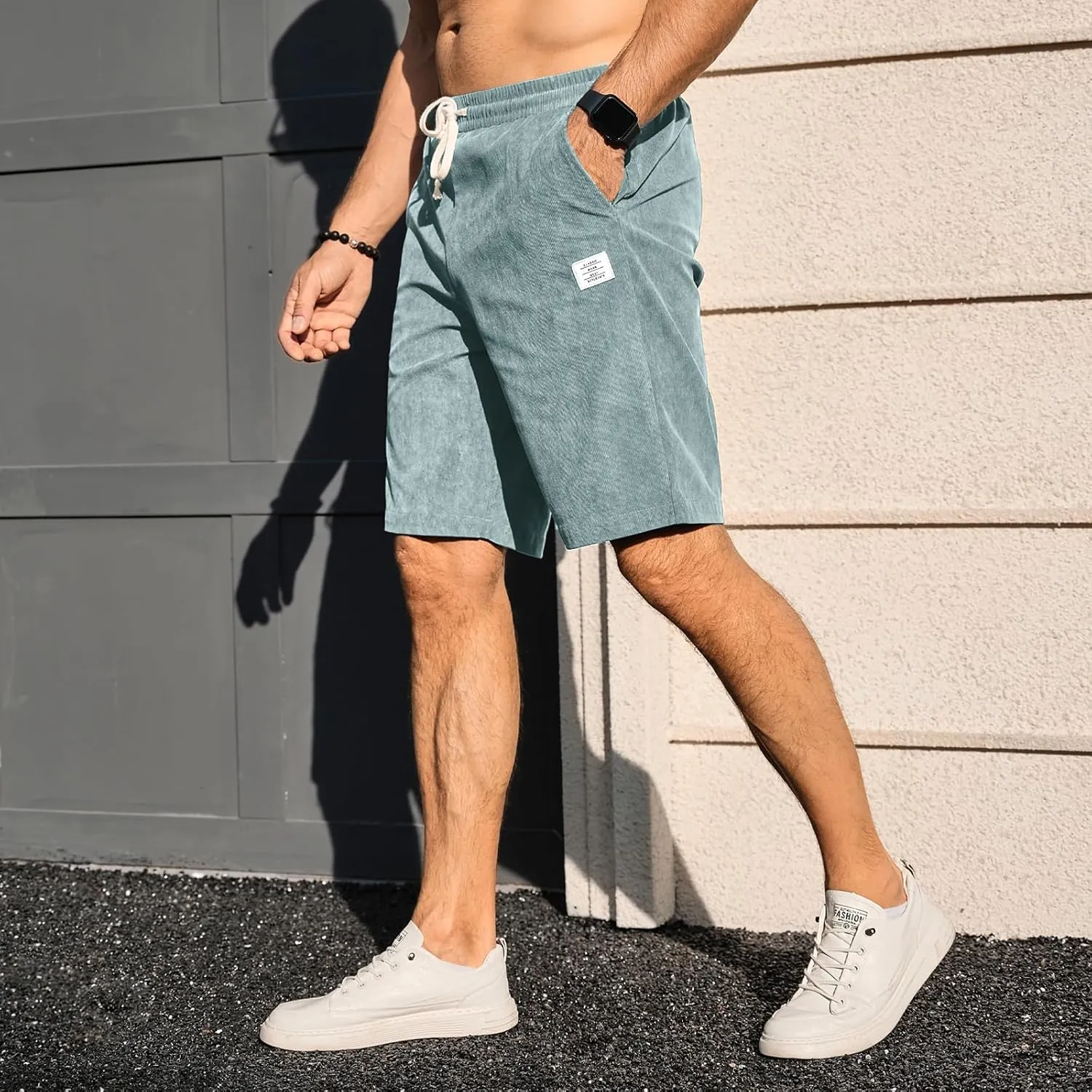 HOTake Mens Corduroy Shorts Casual 7 Inch Elastic Waist Drawstring Summer Beach Loose Fit Shorts