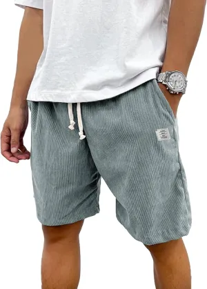 HOTake Mens Corduroy Shorts Casual 7 Inch Elastic Waist Drawstring Summer Beach Loose Fit Shorts