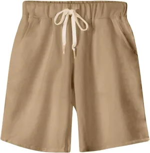 HOW'ON Women's Soft Knit Elastic Waist Jersey Casual Bermuda Shorts with Drawstring