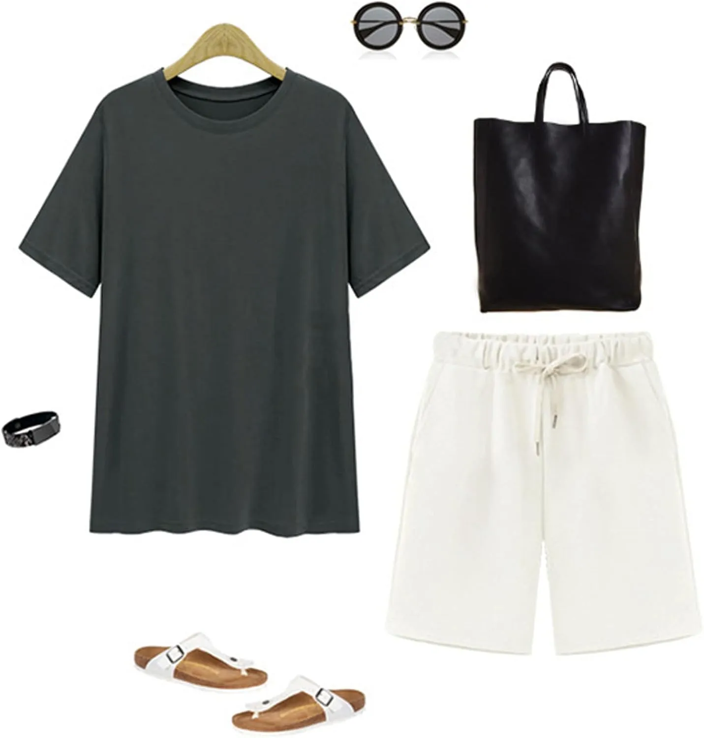 HOW'ON Women's Soft Knit Elastic Waist Jersey Casual Bermuda Shorts with Drawstring