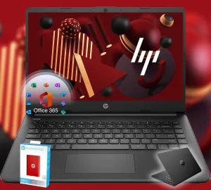 HP 14 Ultrabook • Back to School Limited Edition with Microsoft 365 • Intel 4-Core CPU • 16GB RAM • 1.6TB Storage (128GB OnBoard withHP 512GB P500 Portable SSD   1TB OneDrive) • Black • Win 11
