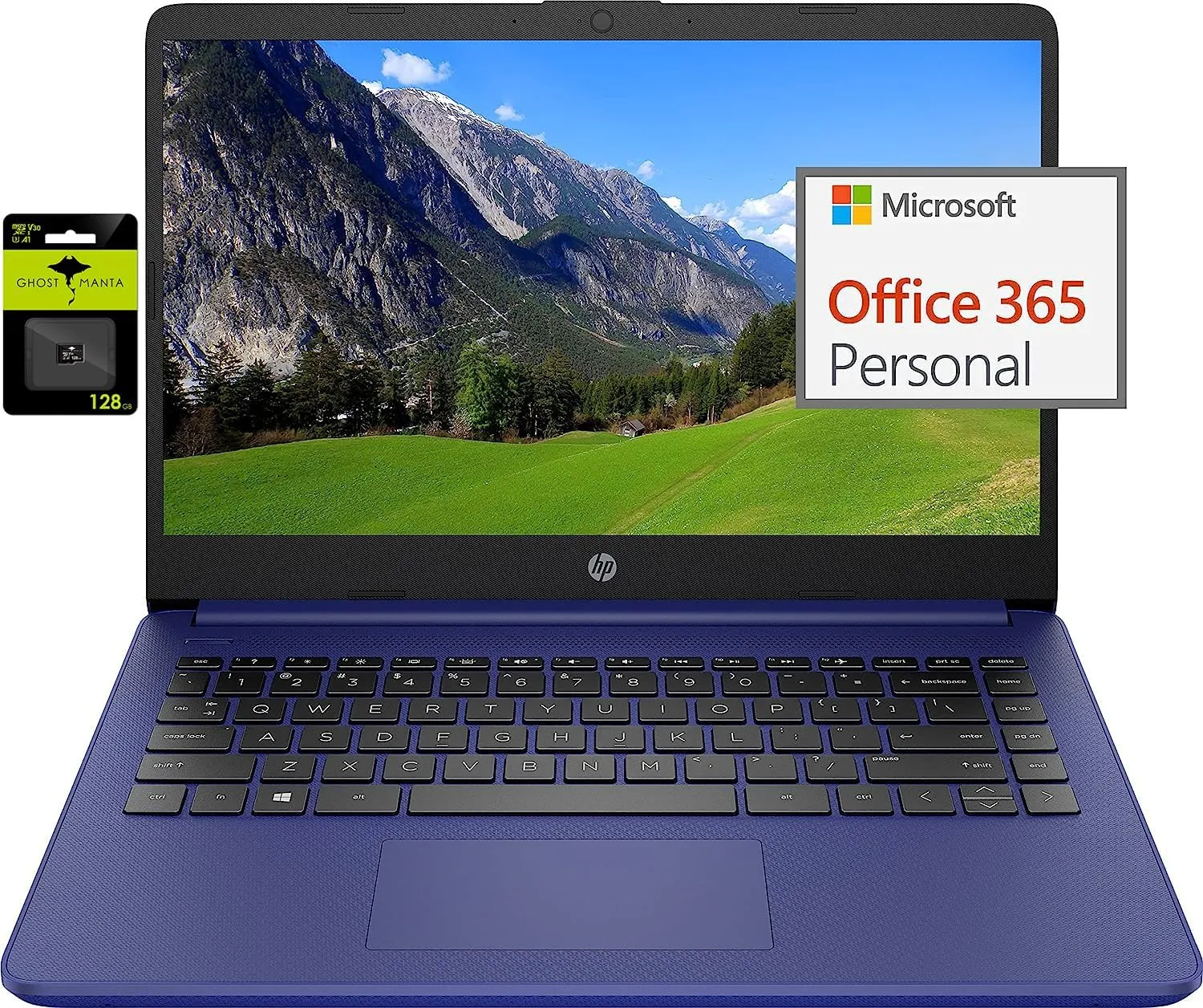 HP 14" Ultral Light Laptop for Students and Business, Intel Quad-Core N4120, 16GB RAM, 192GB Storage(64GB eMMC 128GB Ghost Manta SD), 1 Year Office 365, Webcam, HDMI, WiFi, USB-A&C, Win 11