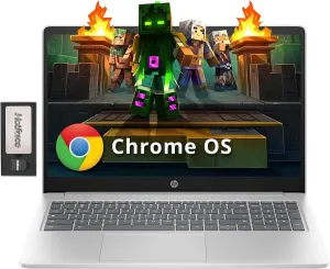 HP 15.6" HD Anti-Glare Chromebook Laptop, Intel Pentium N200, 8GB LPDDR5, 224GB Storage (64GB eMMC 160GB Docking Station Set), Intel UHD Graphics, Num Pad, 720p Camera, Wi-Fi 6, Chrome OS, Silver