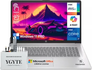 HP 17 Inch Laptop Touchscreen Computer, 17.3" HD  Touch Screen Business Laptop PC, Intel Core i7, 40GB RAM 2TB SSD 512GB Docking Set, Windows 11 Pro Lifetime Office, Backlit 10-Key Fingerprint