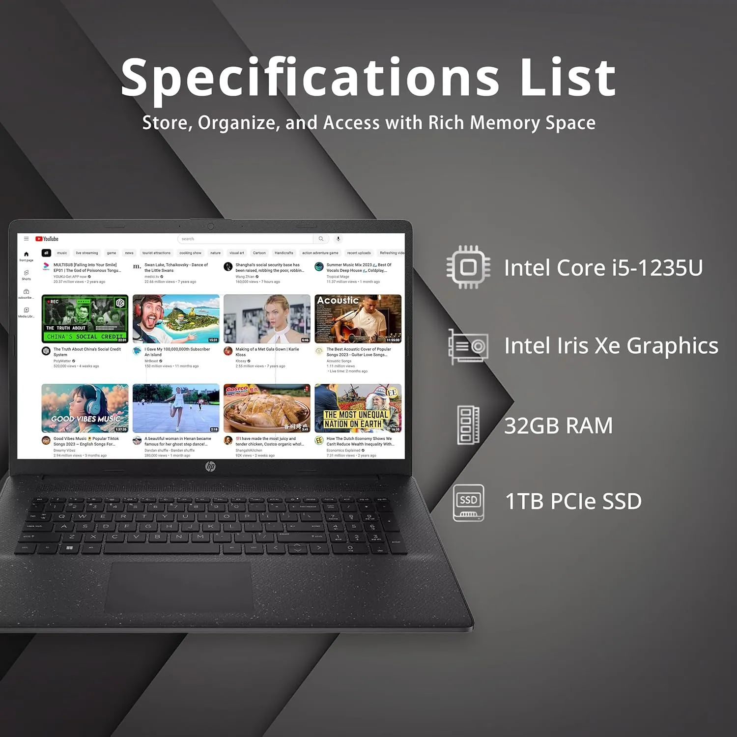 HP 17.3" HD  Business Laptop, Intel Core i5-1235U, 32GB RAM, 1TB PCIe SSD, Intel Iris Xe Graphics, Number Pad, Wi-Fi, Bluetooth, HDMI, Win 11 Pro, Black, 32GB Hotface USB Card